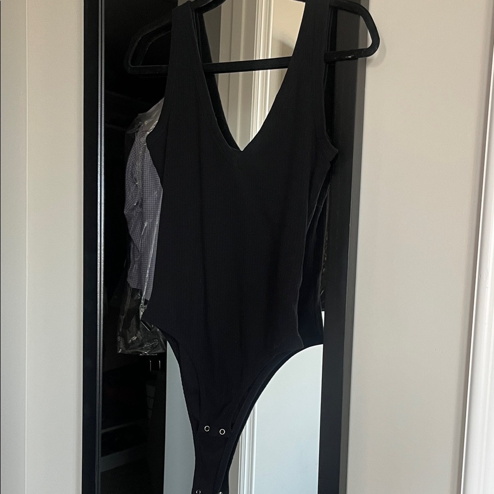 Black v neck ribbed BP bodysuit